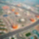 Expansive Layout of Al Maktoum City Aerial view of Al Maktoum City showcasing its expansive layout