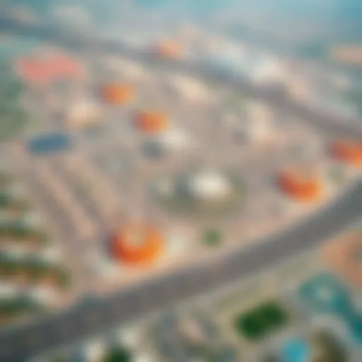Expansive Layout of Al Maktoum City Aerial view of Al Maktoum City showcasing its expansive layout