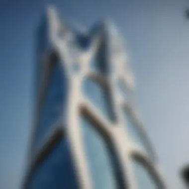 Close-up of the innovative architectural design of Al Masood Tower