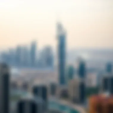 Panoramic view of Dubai skyline with Al Nuaimiya Towers in focus