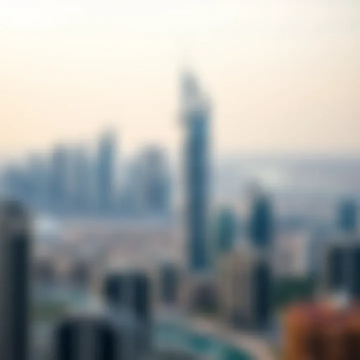 Panoramic view of Dubai skyline with Al Nuaimiya Towers in focus