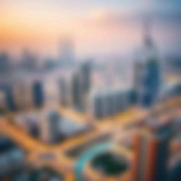 Dubai Skyline with Al Sahaa Developments Aerial view of Dubai skyline highlighting Al Sahaa developments