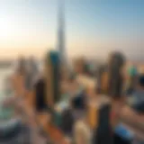Aerial view of Dubai skyline with skyscrapers