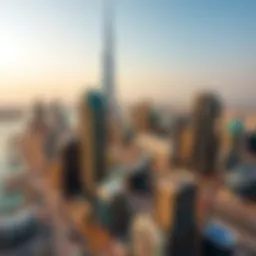 Aerial view of Dubai skyline with skyscrapers