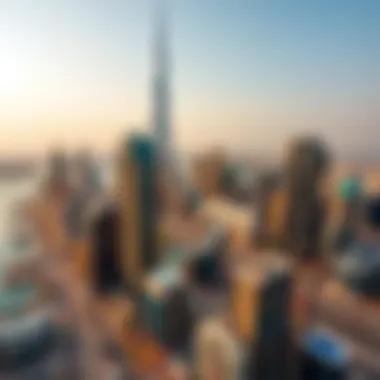 Aerial view of Dubai skyline with skyscrapers