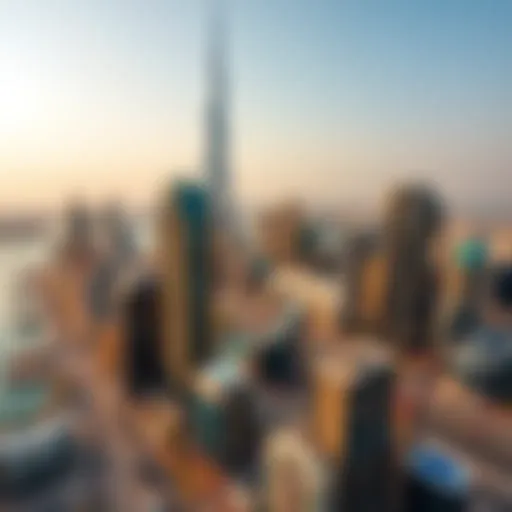 Aerial view of Dubai skyline with skyscrapers