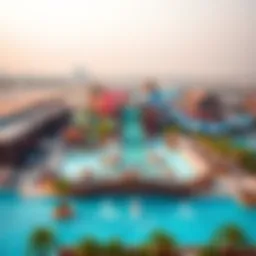 A stunning aerial view of a popular water park in Dubai showcasing thrilling slides and attractions.