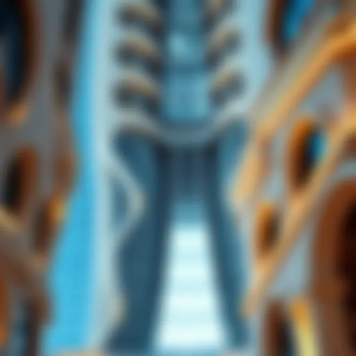 Intricate Architectural Details of Burj Al Sharq Architectural details of Burj Al Sharq highlighting its unique design elements and modern aesthetics.