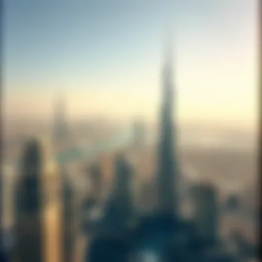 Panoramic View from Burj Residences Tower 1 Panoramic view of Dubai from Burj Residences Tower 1 emphasizing location advantages