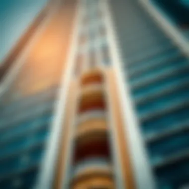 Close-up of Burj Vista Tower 1's architectural details and façade