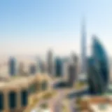 Aerial view of iconic Dubai skyline featuring modern architecture