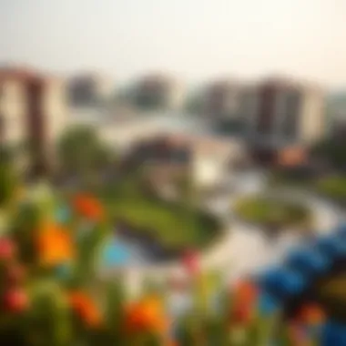 Vibrant community life surrounding برج الشاطئ 2 with parks and recreational areas