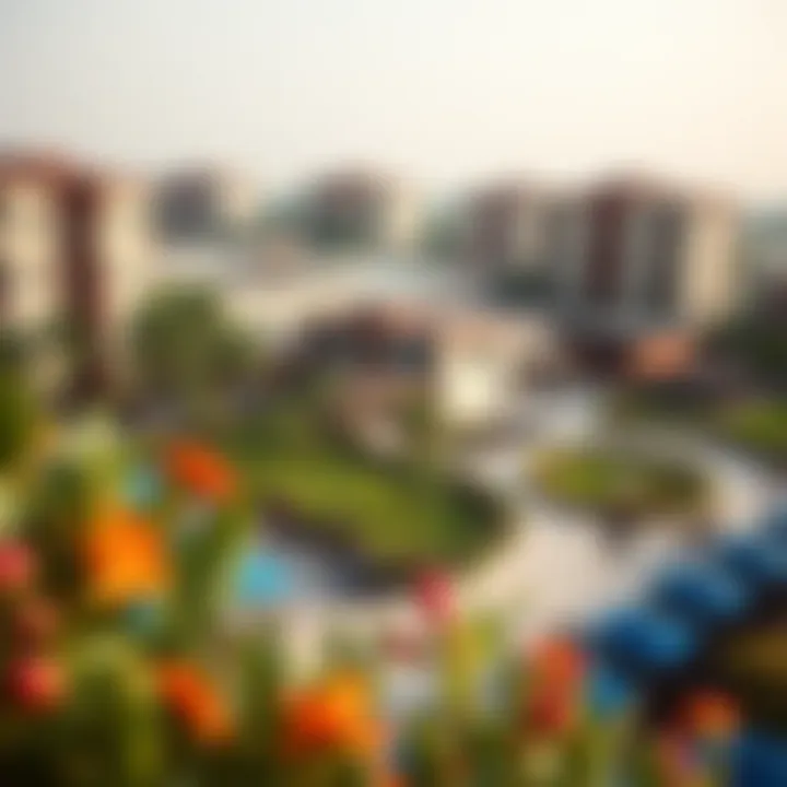 Vibrant community life surrounding برج الشاطئ 2 with parks and recreational areas