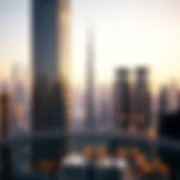 Stunning view of Afamia Tower against the Dubai skyline