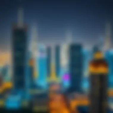 Dubai Skyline View Skyline view of Dubai highlighting prominent buildings