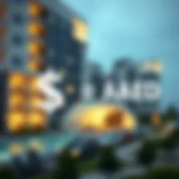 Currency conversion illustration showing USD and AED symbols