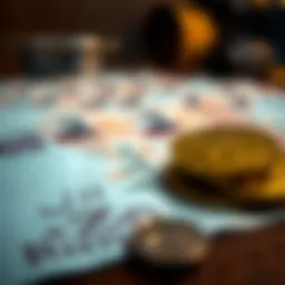 Close-up of United Arab Emirates Dirham notes and coins