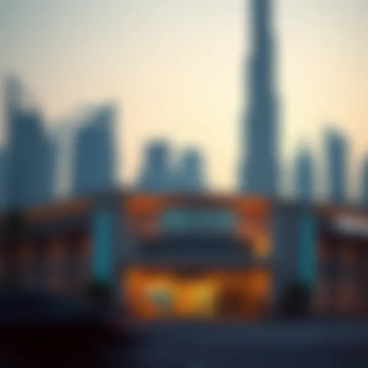 Dubai skyline with currency exchange office