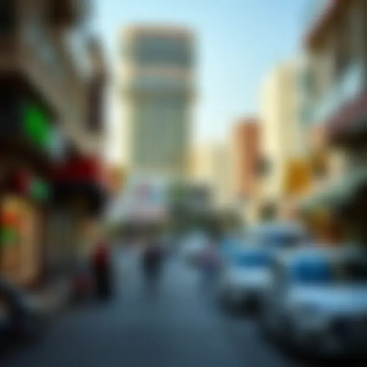 Cultural Vibe and Local Amenities in Deira A vibrant street view of Deira highlighting local amenities and culture.