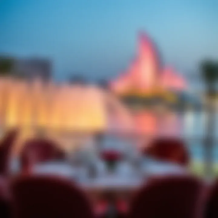 Elegance in Dining with Fountain Views An elegant dining setup overlooking the Dubai Fountain
