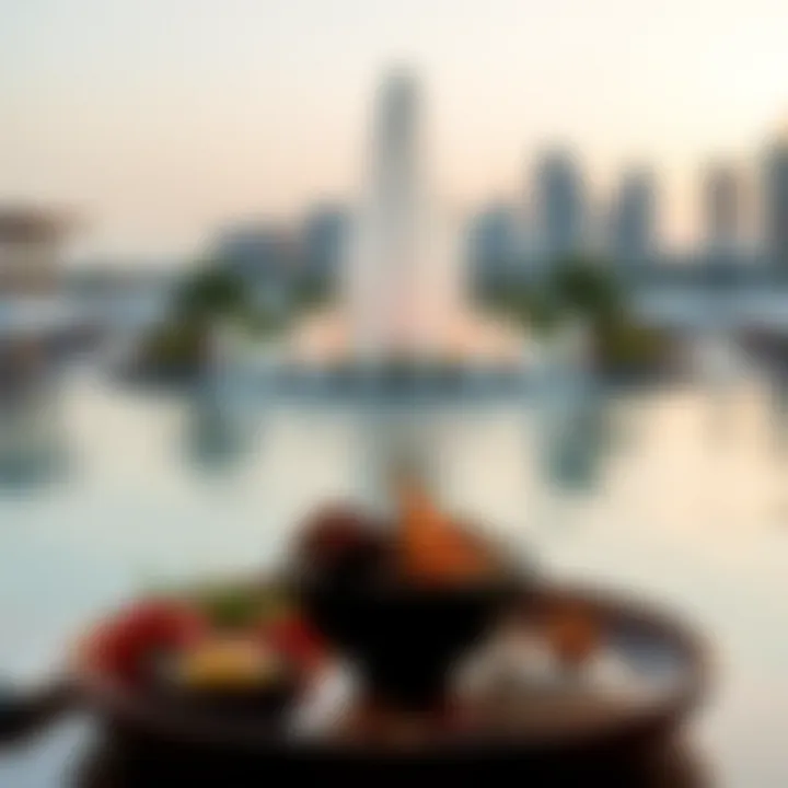 Culinary Excellence Beside the Fountain Gourmet dishes served at a restaurant by the Dubai Fountain