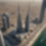 Aerial view of Dubai Creek Tower under construction showcasing its unique architecture