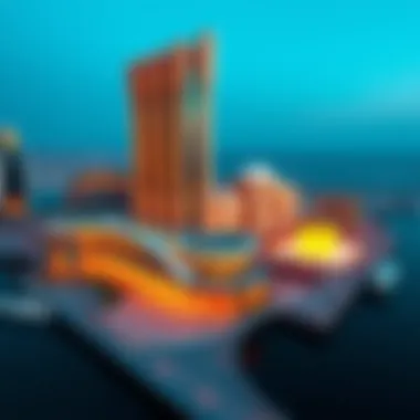 Aerial View of Dubai Mall Waterfront Promenade Aerial view of the Dubai Mall Waterfront Promenade showcasing its stunning architecture