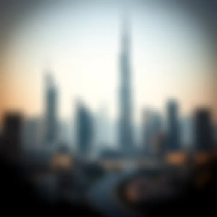 Skyline of Dubai with Burj Al Sheikh Maryam as a focal point