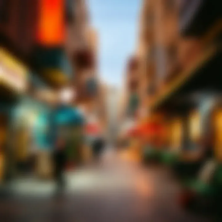 Vibrant Street Scene in Al Hudaiba A vibrant street scene in Al Hudaiba filled with local shops and cafes