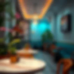 A tranquil cafe setting with vibrant décor in Marsa Al Bateen