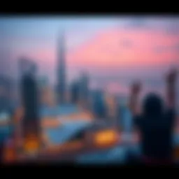 A panoramic view of Downtown Dubai showcasing Burj Khalifa and Dubai Mall