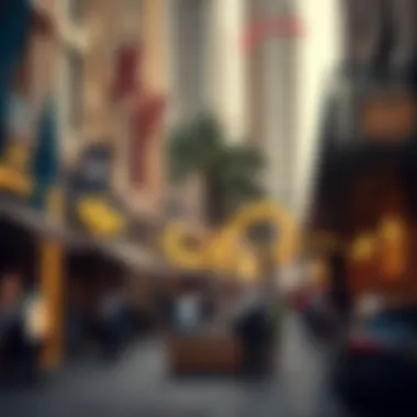 Vibrant Street Life in Downtown Dubai A vibrant street scene in Downtown Dubai featuring cafes and art installations