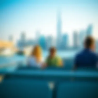 Passengers Enjoying the Ferry Experience Passengers enjoying the ferry experience with the Dubai skyline in the background
