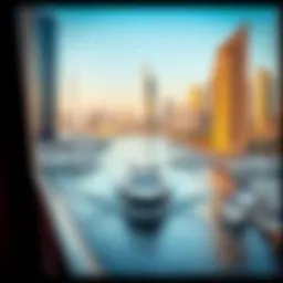 A stunning view of the Dubai Ferry Marina showcasing boats and the skyline