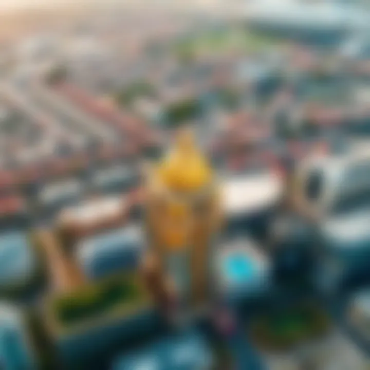 Aerial view depicting the strategic location of Dubai Hill Mall within the city