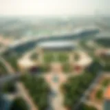 Aerial view of Dubai International Park showcasing its expansive greenery and design