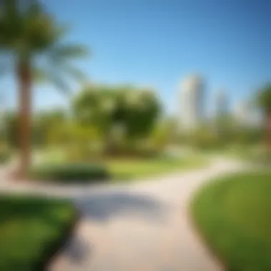 Green spaces integrated within the urban landscape of Dubai International Park