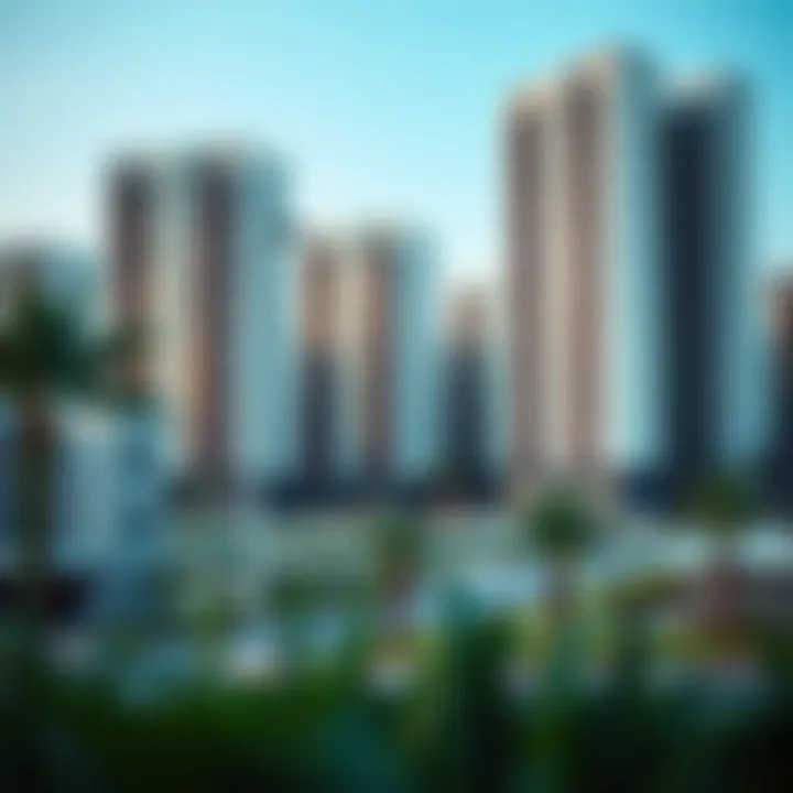 Modern residential buildings surrounding Dubai International Park