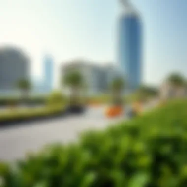 An inviting outdoor space within Emaar Dubai Creek Harbour featuring recreational areas and lush greenery