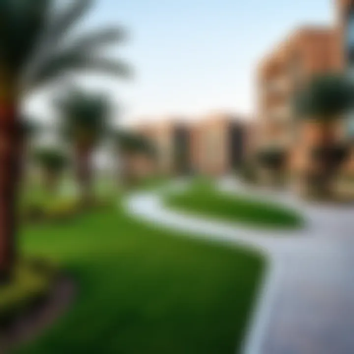 Recreational facilities at Jaddaf Park, including jogging paths and play areas