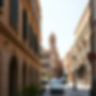 Architectural details of a historic building along Khalid Bin Waleed Street.