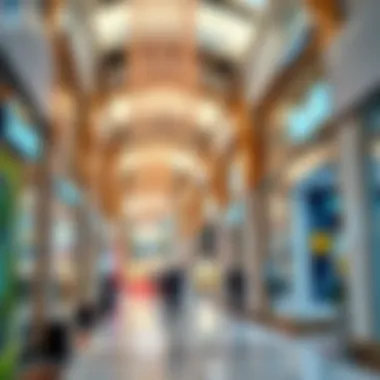 Vibrant retail spaces featuring diverse brands and products.