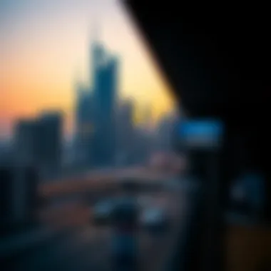 Stunning Bur Dubai Skyline Scenic view of Bur Dubai skyline at sunset