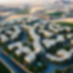 Aerial view of Oud Al Muteena showcasing its unique neighborhood layout