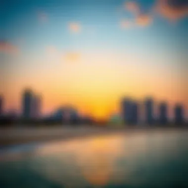 Vibrant sunset over Pearl Jumeirah Beach illuminating the skyline