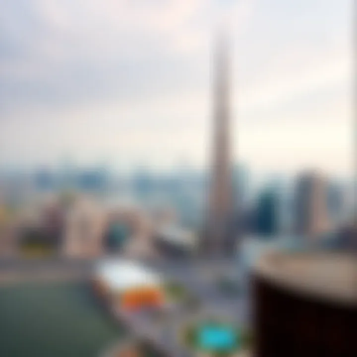 Panoramic View of Dubai Skyline with Qurtoba Tower Panoramic view of Dubai skyline highlighting Qurtoba Tower