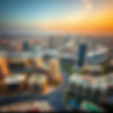 Aerial Perspective of International City Aerial view of International City showcasing various architectural styles and landscapes