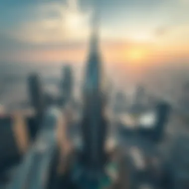 Aerial view of Sheikh Al Mur Tower showcasing its unique architectural design within the Dubai skyline