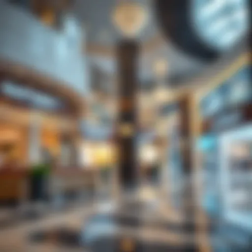 Interior view of a luxury shopping mall near Dubai Airport showcasing high-end brands