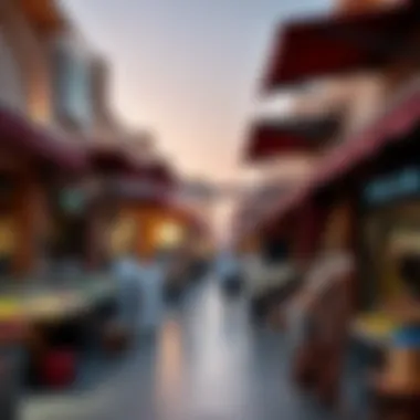 Vibrant marketplace scene at Souk Al Marfa with traditional stalls and modern shops